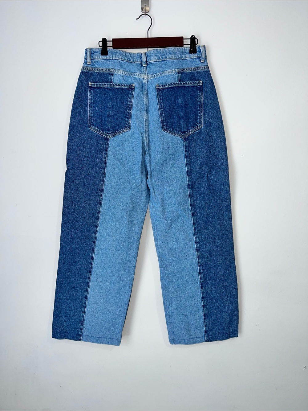Adalae Two Tone Patchwork Jeans 10 High Waist Wide Leg Color Block Denim Y2K - Picture 2 of 8